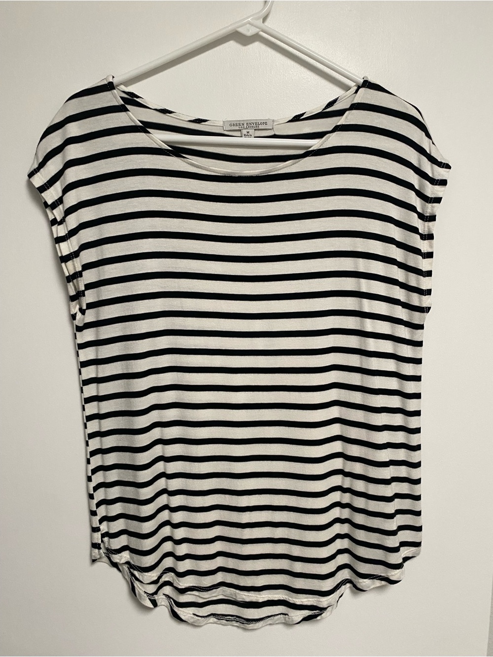 Green Envelope Black & White Striped Short Sleeve Tee